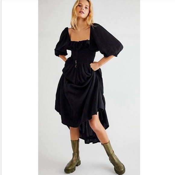 Free People Dresses & Skirts - Free People Oasis Black Cotton Midi Dress Small